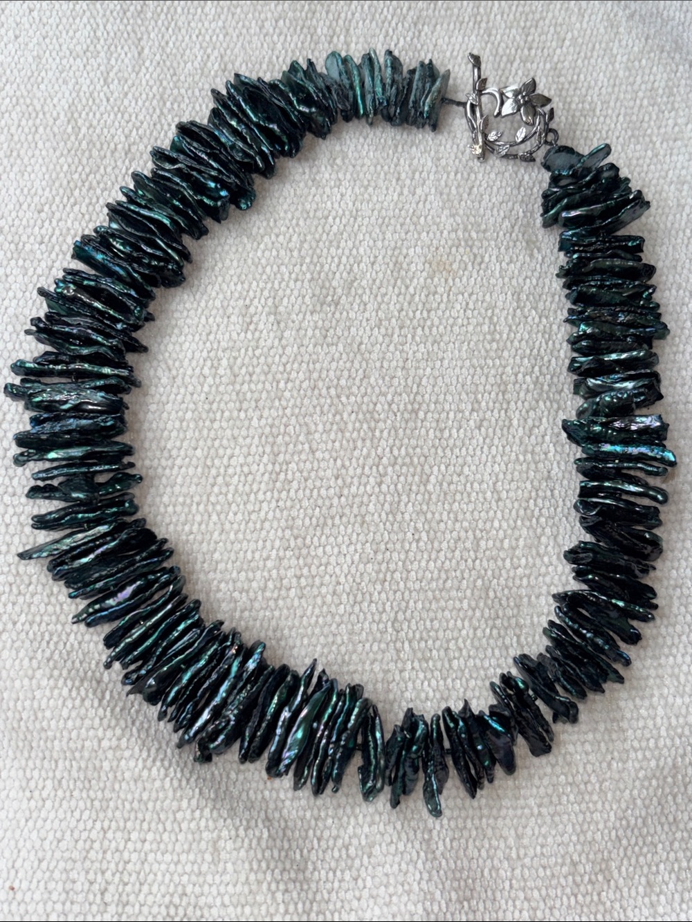 Vintage Artisan Peacock Biwa Freshwater Pearl Stacked Statement Necklace